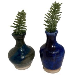 WHITEFISH POTTERY Mini Pottery Vase Set of 2 Blue Green Swirl 3 inches Tall